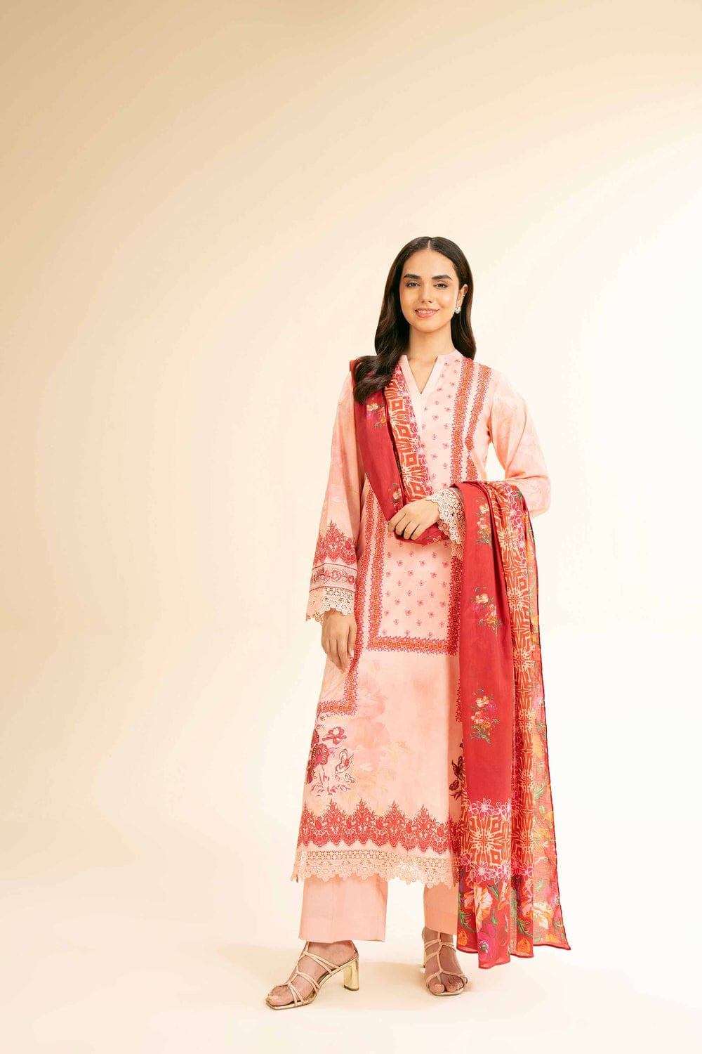 3 Piece - Digital Printed Embroidered Suit - 42501185