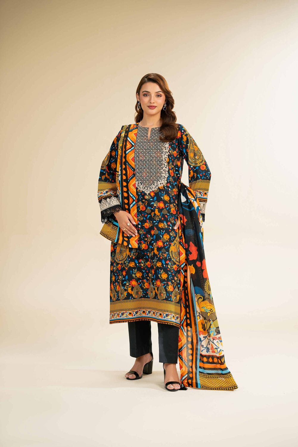 3 Piece - Digital Printed Embroidered Suit - 42501178